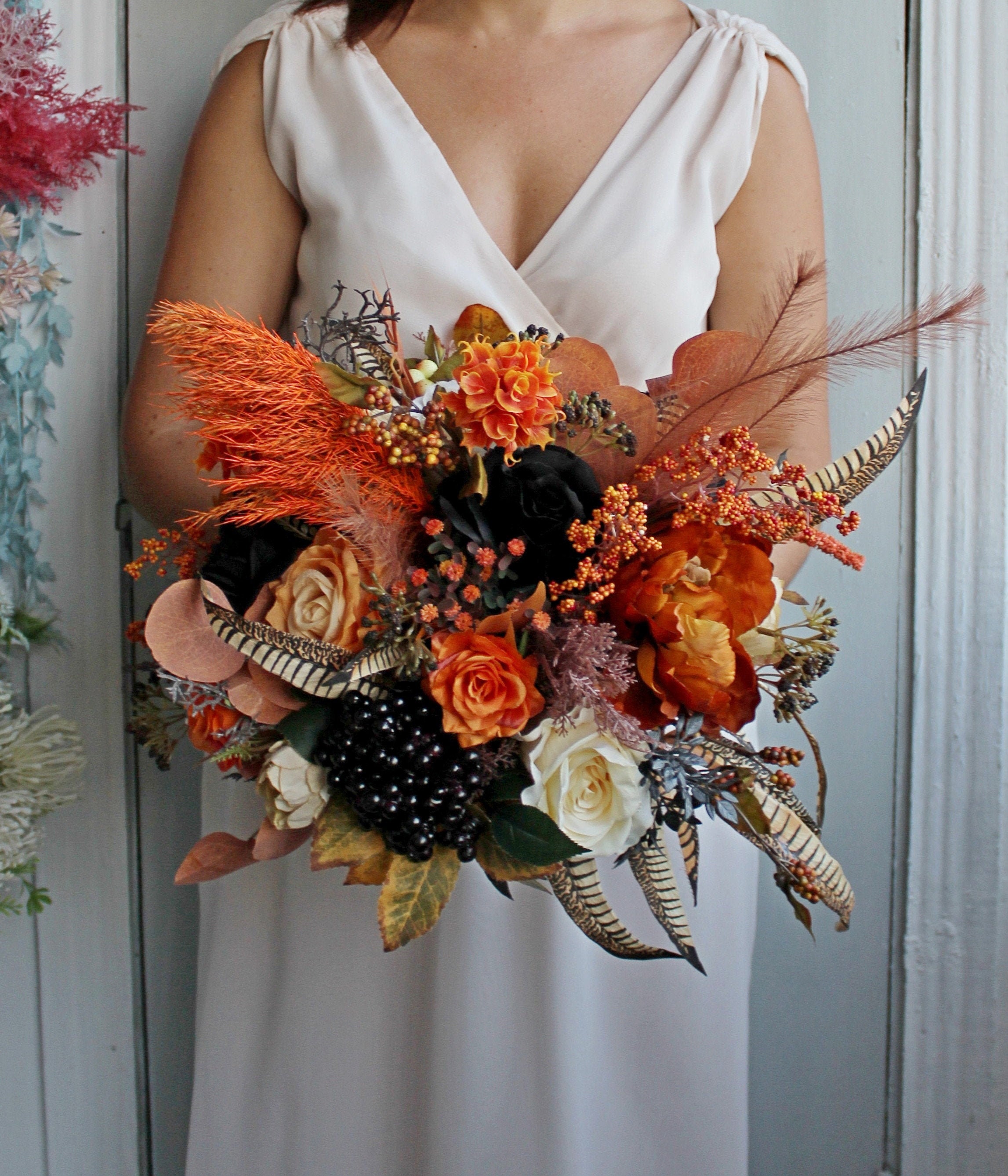 Halloween Wedding Bouquet, Orange Black Bouquet, Rust Wedding Bouquet