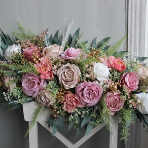 Rose gold arch flowers, Wedding arch swag, Pink gold green arbor decor