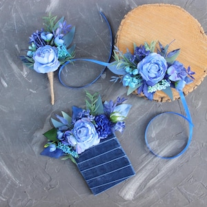 Blue fiance pocket square, Pocket boutonniere, Bright wedding flowers