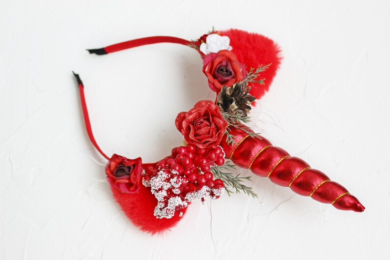 Christmas unicorn headband for girls and adults First Christmas animal ears crown Unicorn horn for unicorn party