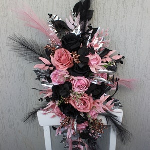 Black ivory rose gold arch flowers, Gothic wedding flower arch, Wedding arch swag