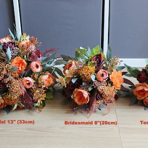 Burnt orange burgundy bouquet, bridal flower bouquet, silk wedding bouquet, eucalyptus bouquet, wedding flowers image 3
