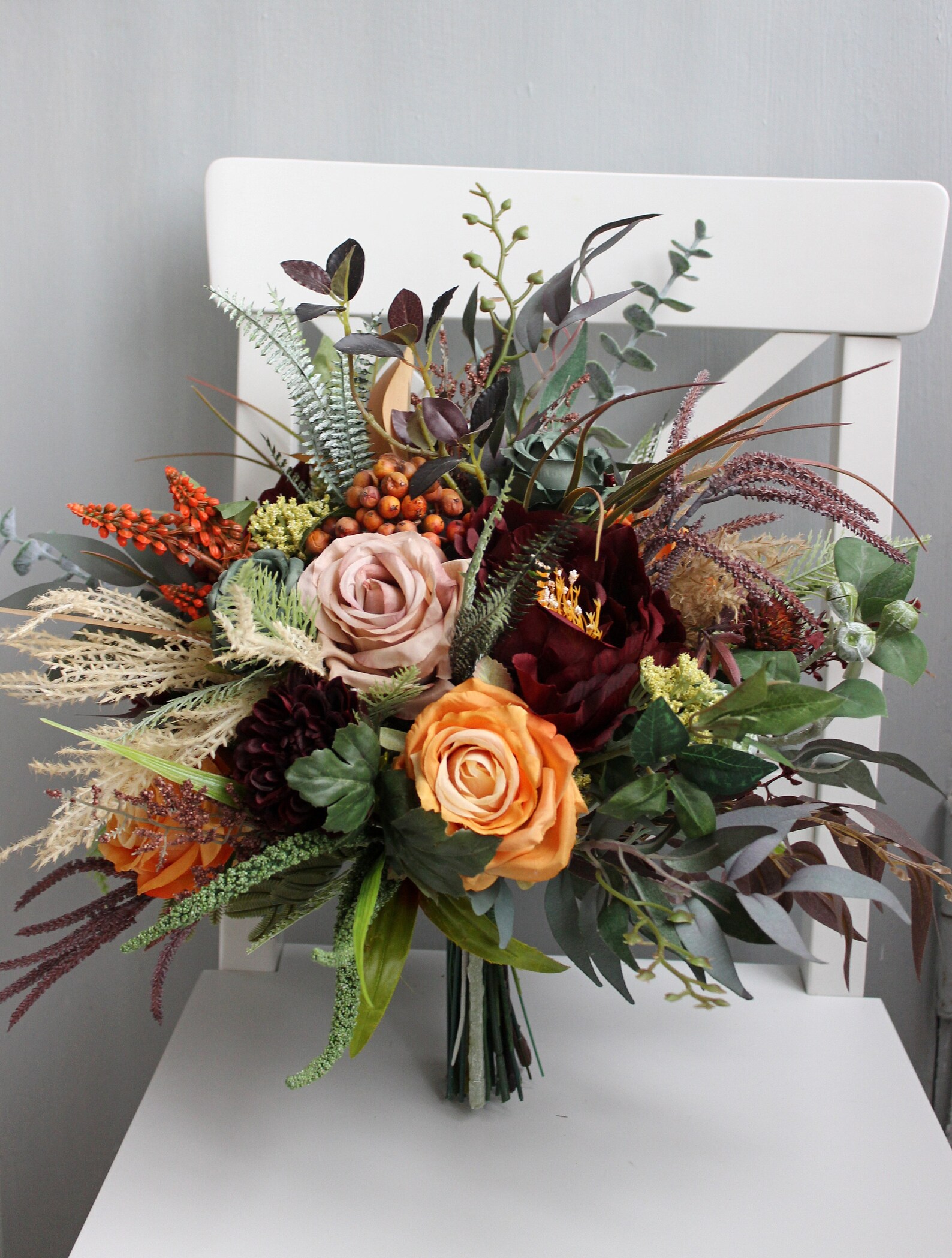 Fall Wedding Table Centerpiece Burnt Orange Burgundy Table Etsy