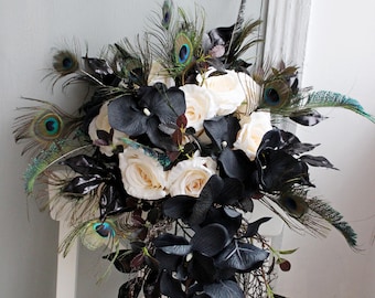 Black ivory bouquet, Gothic wedding bouquet, Halloween wedding bouquet