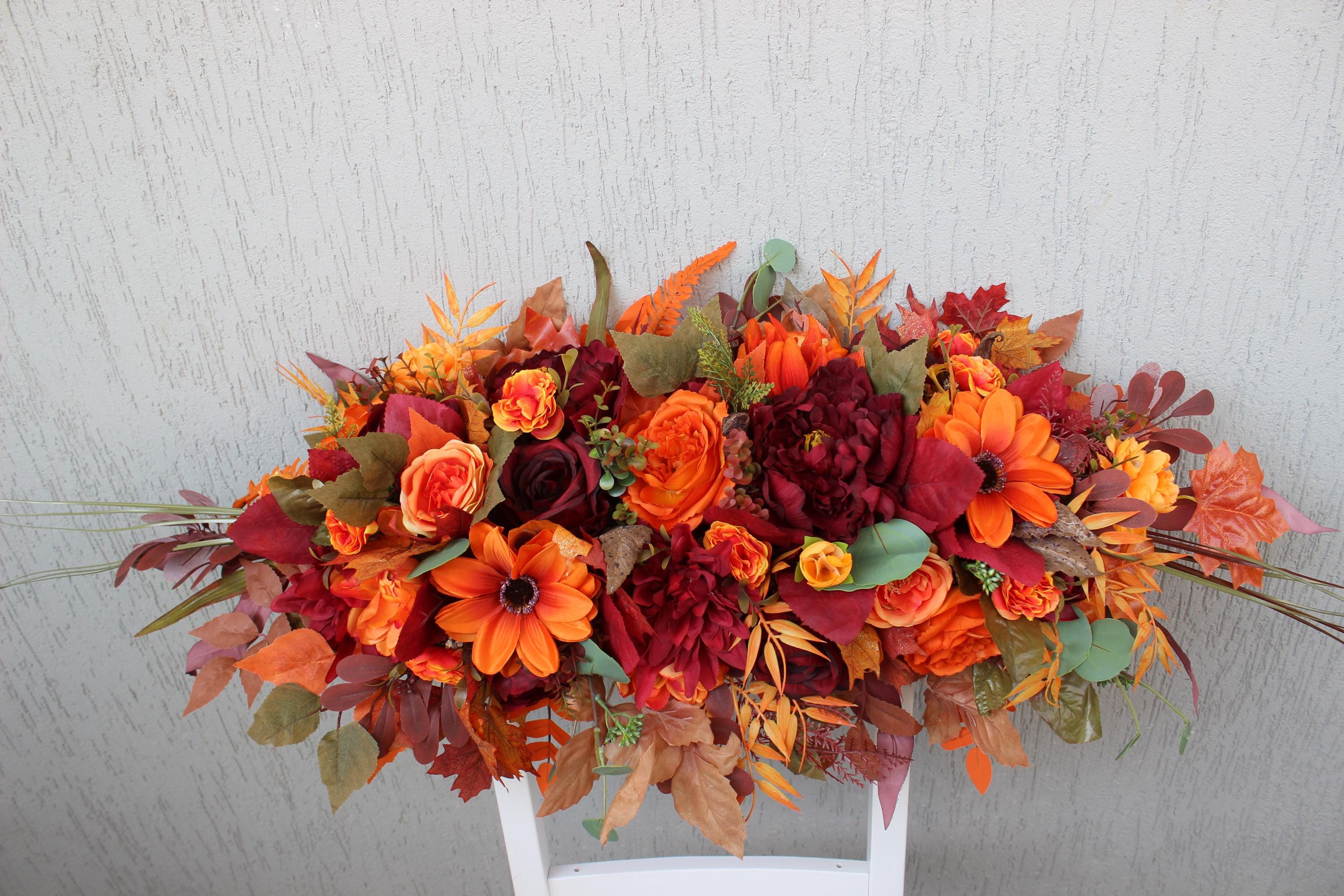 Rinlong Bouquet Da Sposa Boho Asimmetrico – Mazzo Di Fiori Autunnali In Tonalità Arancione Bruciato E Terracotta - 4