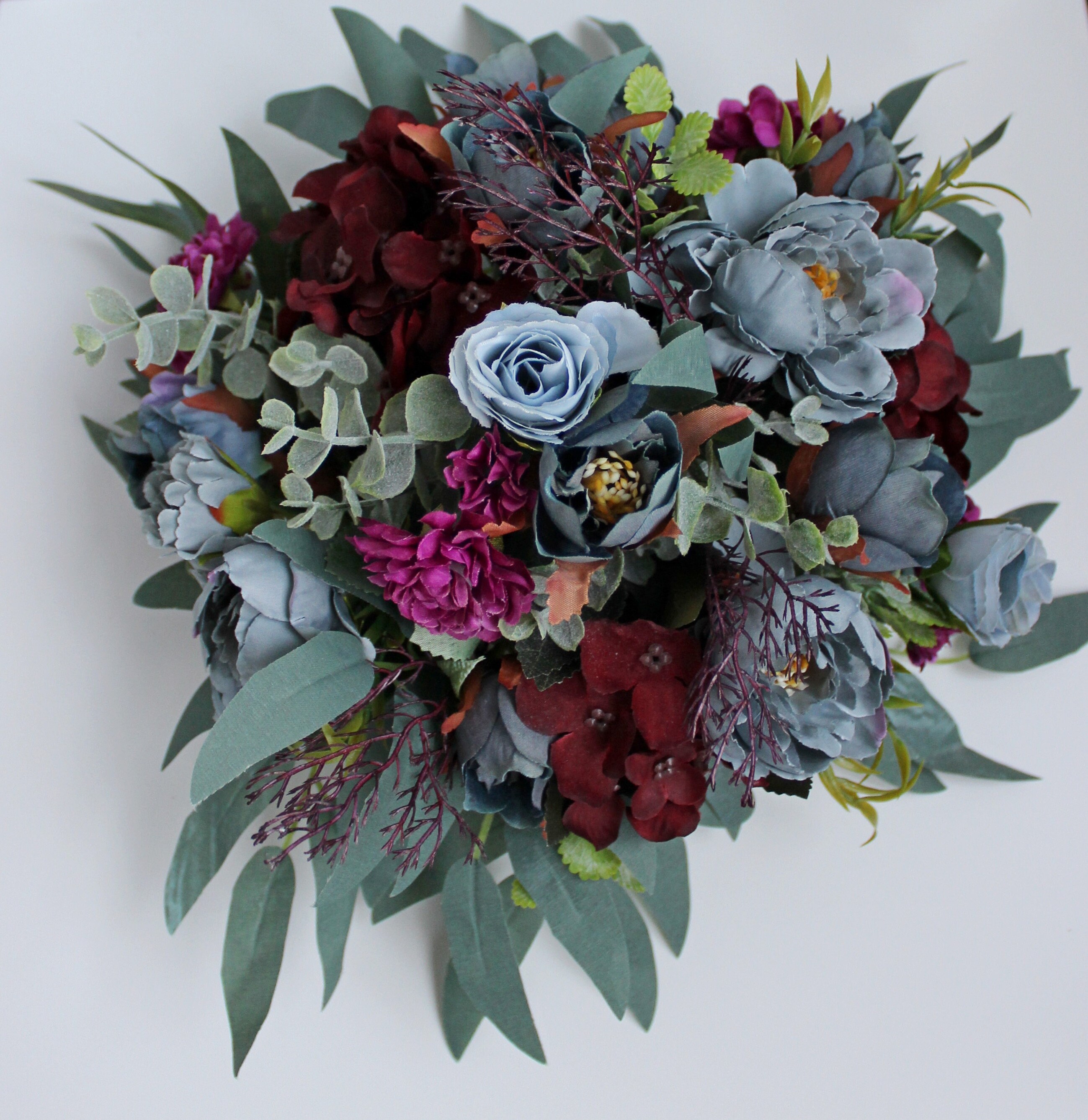 Dusty blue burgundy floral centerpiece Wedding decorations Etsy