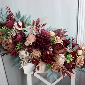 Boho bridal bouquet, Taupe tan ivory burgundy bouquet, Winter wedding bouquet image 9