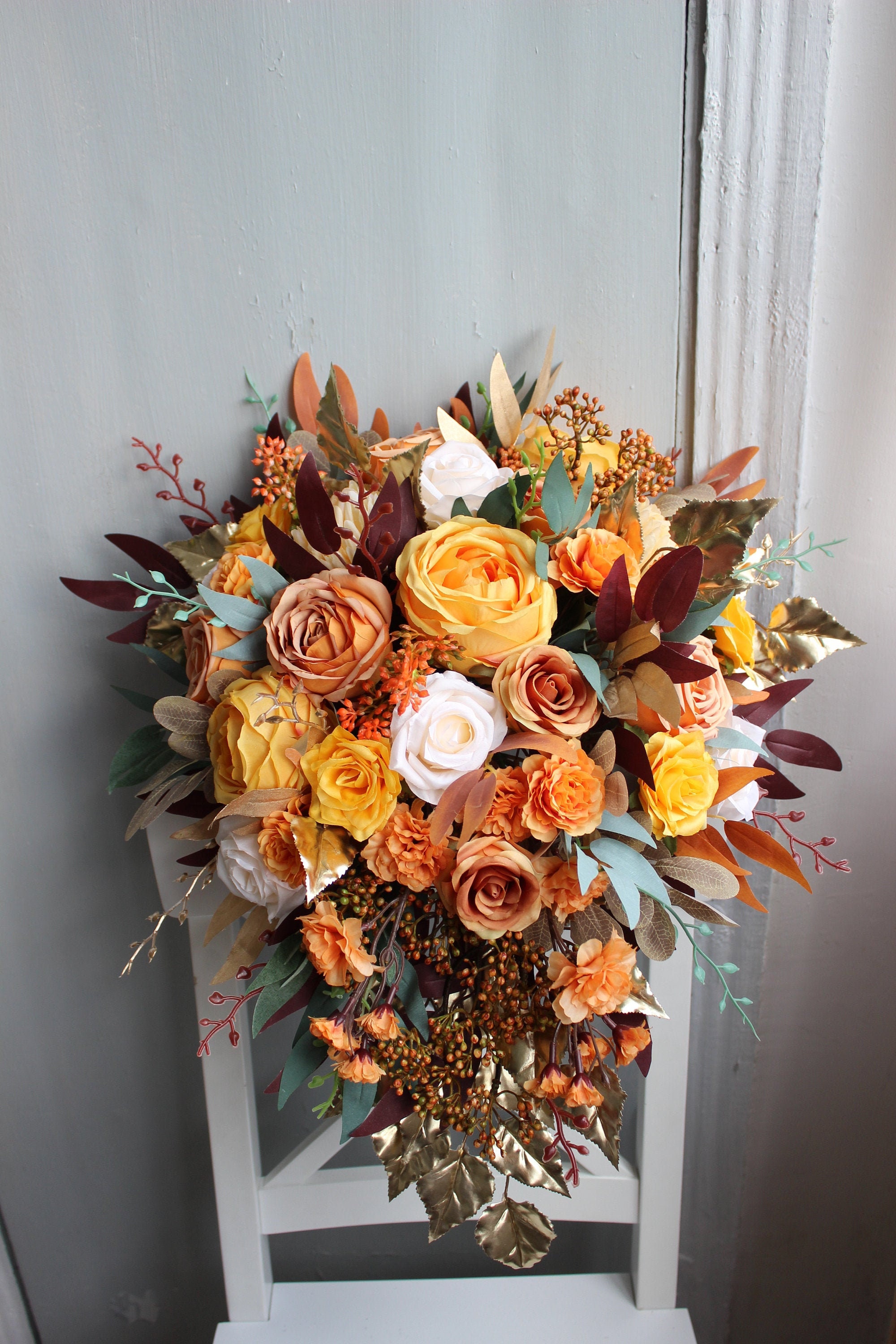 オレンジ＆バーガンディの豪華アレンジメント｜秋冬・ハロウィン