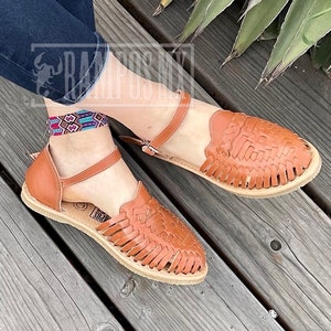 Womens Mexican Sandals, Handmade Leather Huaraches Sandals ,Sandalias Huaraches Mexicanos ,Mexican Leather Shoes, Huarache Ankle STRAP CAMEL