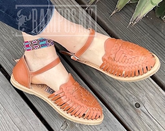 Womens Mexican Sandals, Handmade Leather Huaraches Sandals ,Sandalias Huaraches Mexicanos ,Mexican Leather Shoes, Huarache Ankle STRAP CAMEL