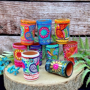 Mexican Hand painted Shot Glass ,Ceramic Clay Glass Mexican shooter ,Handmade painted shot, Tequilero mexicano, Tequilero de Mexico, Shooter