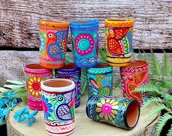 Mexican Hand painted Shot Glass ,Ceramic Clay Glass Mexican shooter ,Handmade painted shot, Tequilero mexicano, Tequilero de Mexico, Shooter