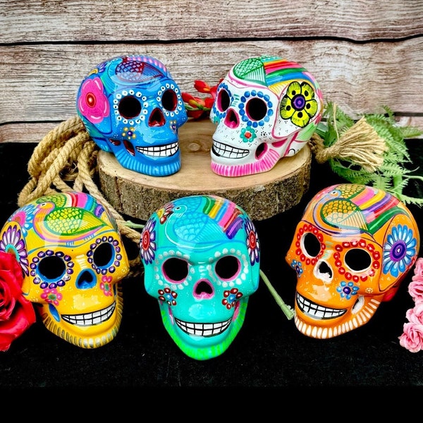 XLarge Ceramic Skulls Hand-painted,Pottery Handmade Calavera Tabalera,Day of the Dead Sugar Skull Decor,Dia de los Muertos, Craneos Grandes