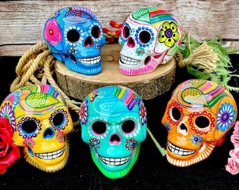 Mexican Ceramic Large Skulls Hand-painted,Pottery Handmade Calavera Tabalera,Day of the Dead Sugar Skull Decor,Dia de los Muertos,Craneos