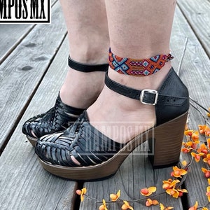 Womens Mexican Wedges Sandals, Handmade Leather Huaraches Sandals,Mexican wedge High Hells,Mexican heels ,Tacones Mexicanos huarache BLACK