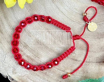 Mexican San Benito Woven Crystal Look Bracelet,Adjustable Bracelet,Handmade braided Red,Brazalete San Benito ,Pulcera Tejido Mano San Benito