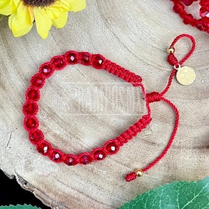 Mexican San Benito Woven Crystal Look Bracelet,Adjustable Bracelet,Handmade braided Red,Brazalete San Benito ,Pulcera Tejido Mano San Benito