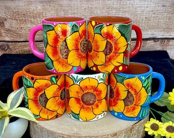 Hermosa taza de jarrito mexicana, cerámica de arcilla pintada a mano, taza floral artesanal, taza mexicana, tazas de café y té mexicanas pintadas a mano, tazas