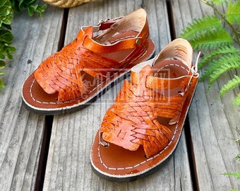 Sandalias de cuero mexicanas para niños, sandalias huaraches hechas a mano para niños, huaraches mexicanos Nino Baby Mexico Broche PACHUCOS OJ.