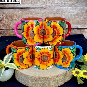 Beautiful Mexican Jarrito Mug Art , Handpainted Clay Pottery Floral Handcrafted Mug , Mexican Mug Hand Painted Mexican Coffee Tea Mugs,tazas