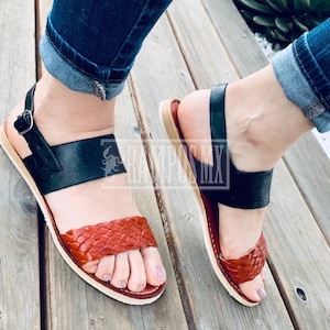Womens Mexican Handmade Leather Huaraches Sandals Sandalias Piel Mujer Mexicano Sahuayo Mexico TRENSA Negro