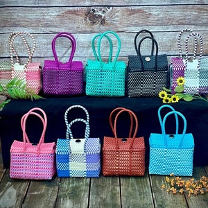 Small Mexican Handwoven Tote Bag ,Handwoven Recycled Plastic Bag, Handmade Woven Purse , Bolsa Tejida a Mano de Plastico , Hecha en Mexico