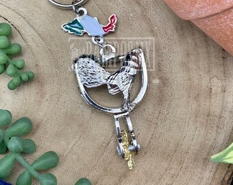 Mexican Western Rooster Hen Cowboy Spurs Rodeo Metal Key Chain,Rodeo Boot Spurs keychain,Llavero Gallo de Espuelas Botas Charras Metal Acero
