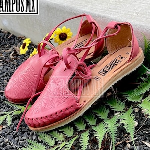 Womens Mexican Sandals, Handmade Leather Lace Up Sandals Huaraches, Sandalias Huaraches Mexicanos,Mexican leather Shoes Lace-up,ROSITAS PINK