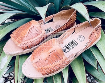 Sandálias mexicanas femininas, sandálias huaraches de couro feitas à mão, sandálias huaraches mexicanas, sapatos de couro mexicanos, sapatos de bico aberto bege