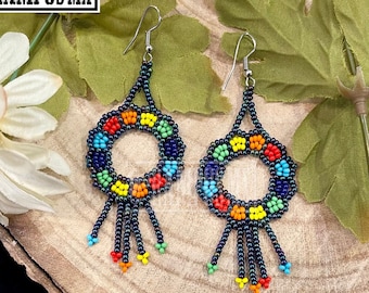 Pendientes Mexican Rain Shakira, pendientes colgantes de cuentas, pendientes boho coloridos, pendientes boho, pendientes hechos a mano, aretes mexicanos a mano