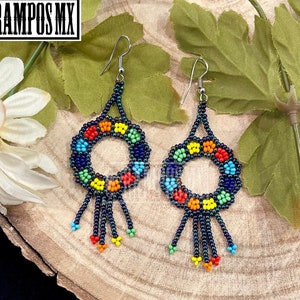 Pendientes Shakira de Lluvia Mexicana, Pendientes colgantes con cuentas, Pendientes Boho coloridos, Pendientes Boho, Pendientes hechos a mano, Aretes Mexicanos a Mano