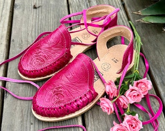 Damen mexikanische Sandalen, handgefertigte Leder Schnürsandalen Huaraches,Sandalias Huaraches Mexicanos,mexikanische Lederschuhe Schnürschuhe Tooled Fiusha