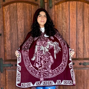Mexican Hooded Poncho Aztec,Mexican Mañanita, Mexican Shawl hoodie, Warm Overcoat,Mexican Blanket Wrap,Poncho Azteca Mexicano,Pashmina Gorra