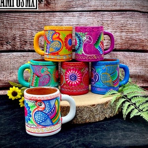 Beautiful Mexican Jarrito Mug Art , Handpainted Clay Pottery Floral Handcrafted Mug , Mexican Mug Hand Painted Mexican Coffee Tea Mugs,tazas