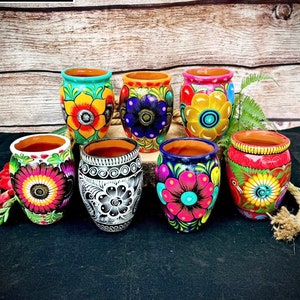 Large Mexican Mug Art , Handpainted Clay Pottery Floral Handcrafted Mug , Mexican Mug Hand Painted Mexican , Plant Pot