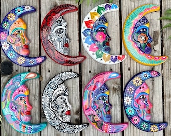 Beautiful Luna Mexican Ceramic Decorative Moon Plate, Hand-painted Moon Painted Wall Decor ,Mexican Moon Ornament Wall Figure , Luna Pintada
