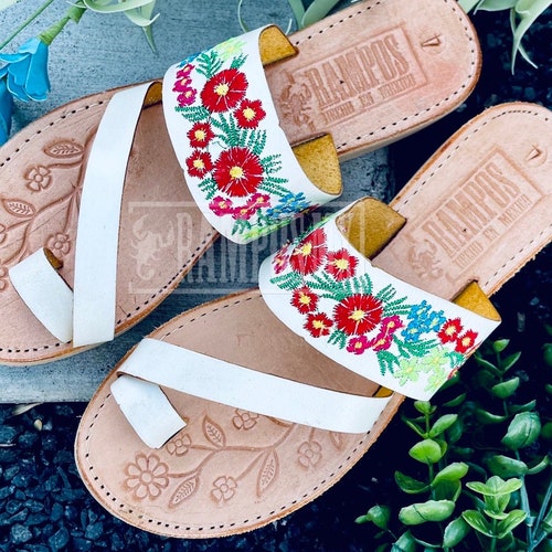 Womens Mexican Handmade Leather Embroidered Huaraches Sandals | Etsy
