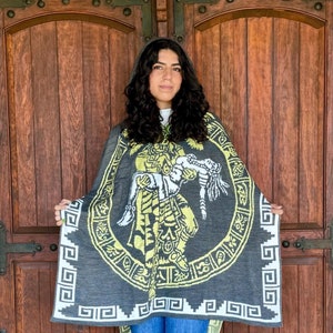 Mexican Hooded Poncho Aztec,Mexican Mañanita, Mexican Shawl hoodie, Warm Overcoat,Mexican Blanket Wrap,Poncho Azteca Mexicano,Pashmina Gorra