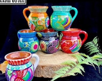 Beautiful Mexican Jarrito Mug Art , Handpainted Clay Pottery Floral Handcrafted Mug , Mexican Mug Hand Painted Mexican Coffee Tea Mugs,tazas