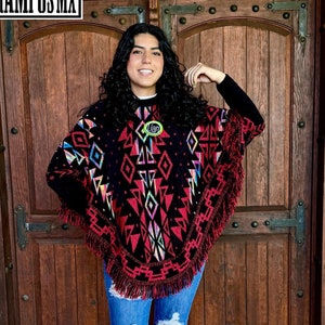 Mexican Poncho With Sleeves ,Mexican Mañanita,Mexican Shawl, Poncho Warm Overcoat , Mexican Sweater Blanquet wrap ,Poncho Mangas Mexicano