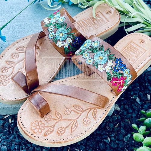 WOMENS MEXICAN SANDALS Blue Leather Handmade Shoe Huarache - Etsy