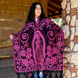 Poncho mexicano de la Virgen de Guadalupe, chal de invierno México, poncho de manta mexicano, poncho gabán Virgen de Guadalupe, invierno/otoño invierno