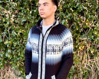 Mexicaanse geborduurde hoodie trui, heren trui rits, boho trui, warme trui overjas, Mexicaanse trui hippie, Sueter Mexicano hombre