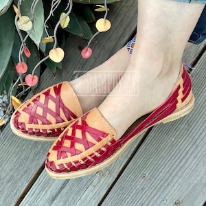 Womens Mexican Sandals, Handmade Leather Huaraches Sandals ,Sandalias Huaraches Mexicanos ,Mexican Leather Shoes,Huarache TELARANAS BURGUNDI