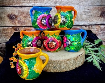 Beautiful Mexican Jarrito Mug Art , Handpainted Clay Pottery Floral Handcrafted Mug , Mexican Mug Hand Painted Mexican Coffee Tea Mugs,tazas