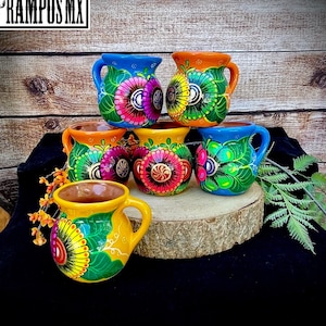 Beautiful Mexican Jarrito Mug Art , Handpainted Clay Pottery Floral Handcrafted Mug , Mexican Mug Hand Painted Mexican Coffee Tea Mugs,tazas
