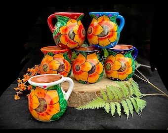 Hermosa taza mexicana de jarrito, cerámica de arcilla pintada a mano, taza floral artesanal, taza mexicana, tazas de café y té mexicanas pintadas a mano, tazas