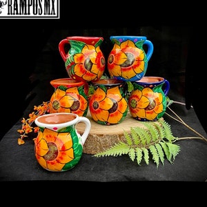 Beautiful Mexican Jarrito Mug Art , Handpainted Clay Pottery Floral Handcrafted Mug , Mexican Mug Hand Painted Mexican Coffee Tea Mugs,tazas