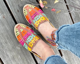 Sandales mexicaines pour femme, sandales Huaraches en cuir faites main, sandalias Huaraches Mexicanos, chaussures mexicaines en cuir, Huarache ESPANOLES COLORES