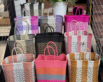 Medium Mexican Tote Plastic Bag , Handwoven Recycled Plastic Bag, Handmade Woven Purse , Bolsa Tejida a Mano de Plastico ,Hecha en Mexico